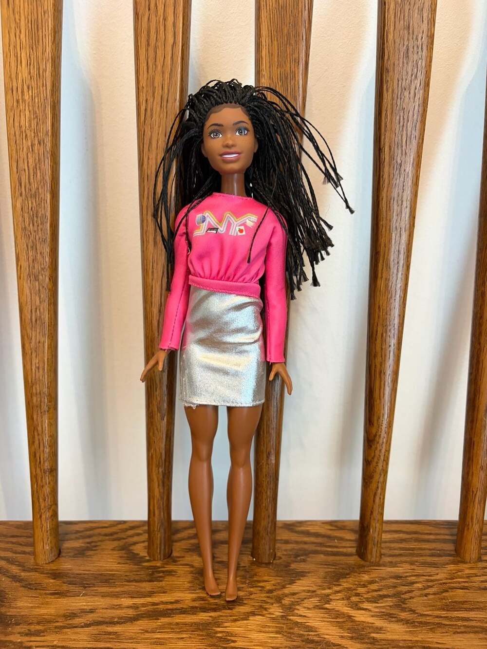 Mattel Barbie Fashionistas Doll 2020 Black Hair Pink Top Silver Skirt